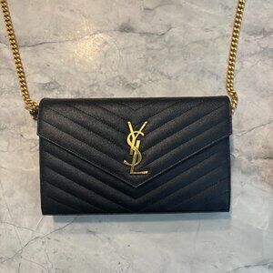 YSL classic cassandre chain bag in grain de poudre leather gold chain
